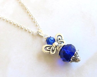 Angel pendant-Sapphire Guardian Angel - Silver gemstone  pendant-Sapphire colour crystal Angel Pendant- necklace-silver jewellery