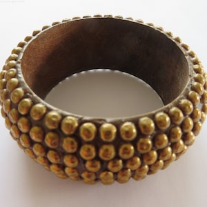 Vintage Bracelet-Half price--Very unusual-Large  Brass Bracelet-raised brass balls on the outside-8 inch round and 1.5 inches high-gift