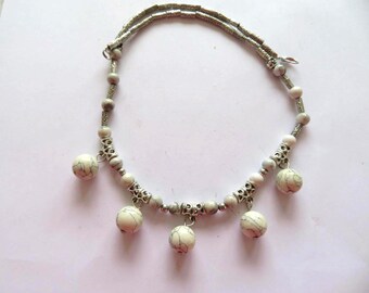 Necklace-choker-White Howlite -Tibetan Silver spacers-Great present-16 inches