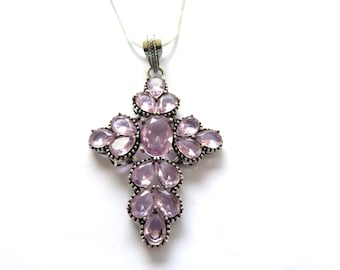 Pink Kunzite Silver Cross Pendant