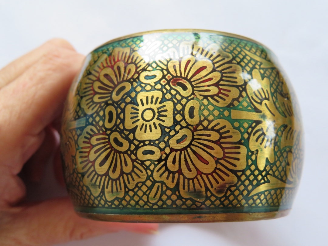 Green Vintage Brass Bangle //3 - Etsy
