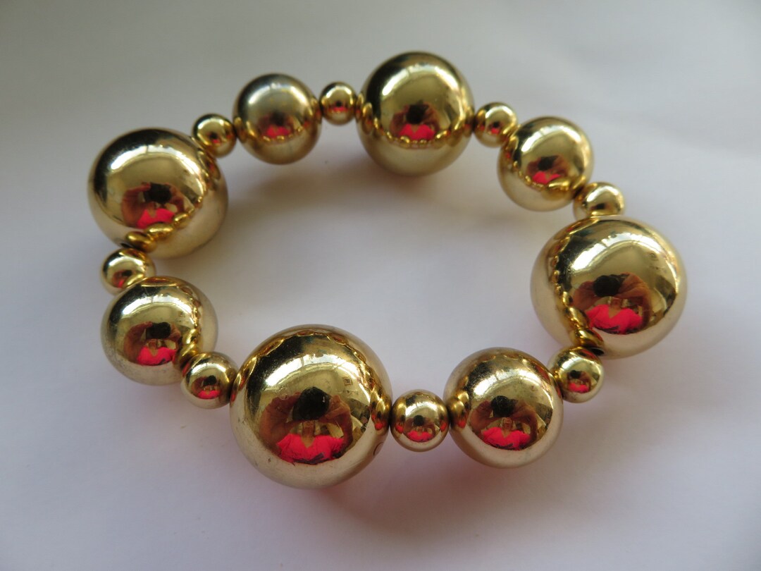 Braceletvintagelarge Gold Plated Ballsamazing 7 Large Gold Etsy