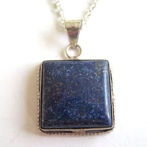 Pendant - LAPIS LAZULI  pendant-square-silver decorated mount- free silver chain- Quality Lapis Lazuli-perfect gift