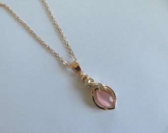 Pendant-Delicate pink striped Opal pendant- pink gold with cubic zirconium in letter 's'-beautiful gift for her-pink gold necklace-