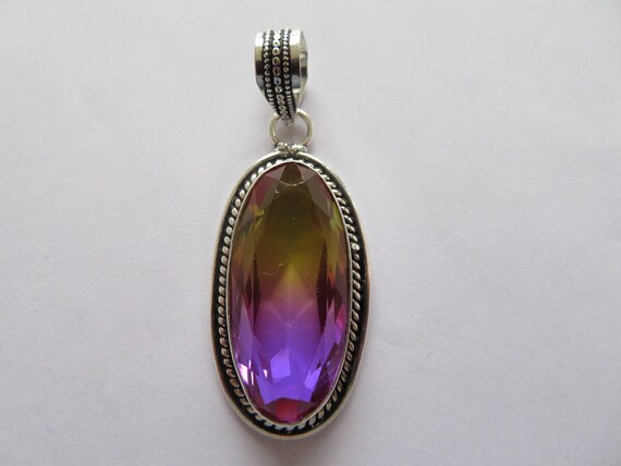 Pendant purple and Yellow TOPAZ Oval Pendant decorated Silver