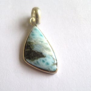 Pendant-Larimar- small teardrop turquoise blue pendant- gemstone mounted in Silver-Free silver necklace-with your choice of length-gift