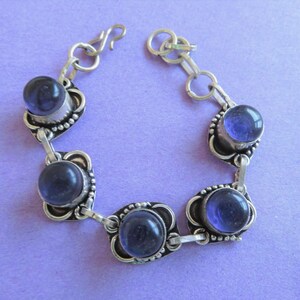 Bracelet-Apatite -Amazing  crystal bracelet with 5 clear Blue round gemstones-925 silver linked chain- adjustable bracelet-  gift