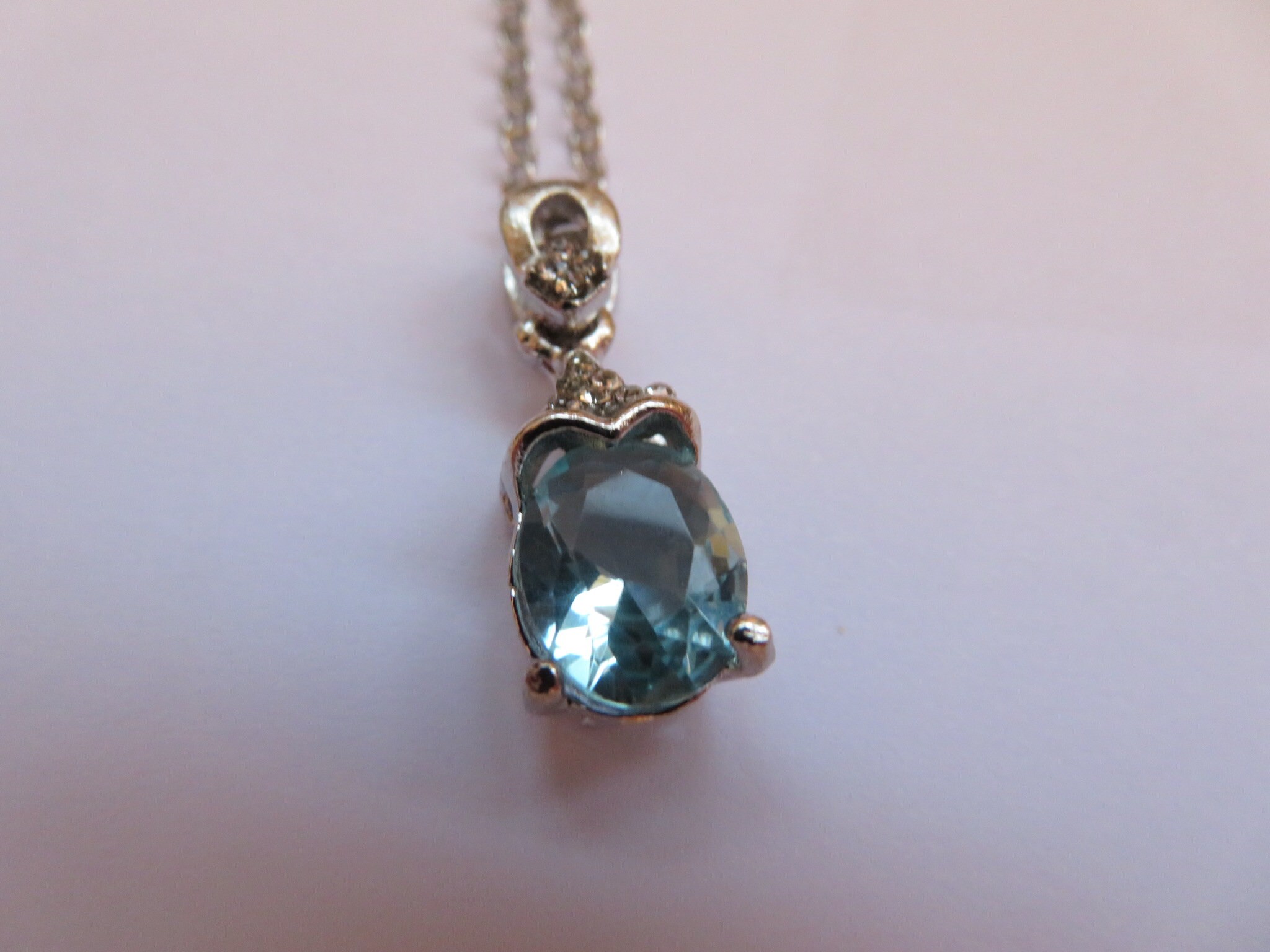 Crystal pendant- pale blue faceted Aquamarine crystal with CZ crystals ...