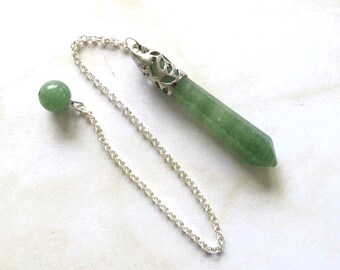 Green Aventurine Gemstone point -Pendulum-Hexagonal Prism -Gemstone Healing Point -Dowsing-Chakra-silver filigree-gift-Dowsing instructions