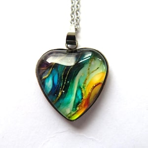 Pendant-Beautiful multi coloured-abstract decoration-pendant-backed with silver plate-lovely gift