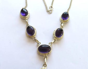 Gargantilla con cristales de amatista morada, montada en plata 925, hecha a mano, 18 pulgadas, regalo para ella.
