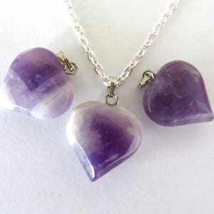 Jewellery set-small genuine Amethyst gemstone Hearts -earrings-hang drop-free choice of silver necklace-gift for her-jewellery