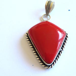 Pendant-Synthetic red Coral pendant -mounted in 925 Sterling silver pendant -jewellery-  fancy silver edging-gemstone-gift