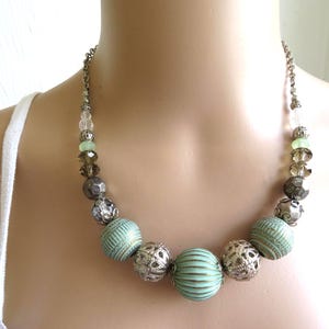 Jewellery Set-Choker Necklace-Vintage-18 inches=matching bracelet- Elasticated--large silver filigree beads- -gift