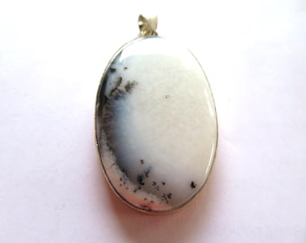 Dendritic Opal Pendant: Oval Gemstone, 925 Silver Overlay