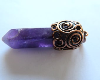 Pendulum-Amethyst-REIKI /WICCAN  Purple pendulum-Bronze filigree decorations· Gemstone Hexagonal  - Crystal Healing -Dowsing-Chakra