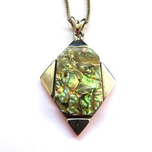 PINGENTE - Vintage - Pingente de abalone - Formato trapézio - 1,5 x 1 polegada - prata esterlina 925 - Colar de prata de 20 polegadas