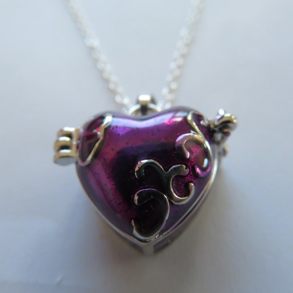 Heart Crematorium- casket-pendant-memorial- urn-Light shade  purple lacquer- silver decorations--for loved Ones Ashes -lockable