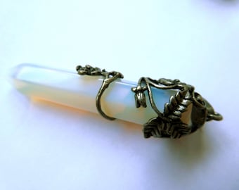Pendulum-REIKI White Opalite -Silver  decorations- Gemstone -Hexagonal Prism - Crystal Healing Point -Dowsing-Chakra-Instructions