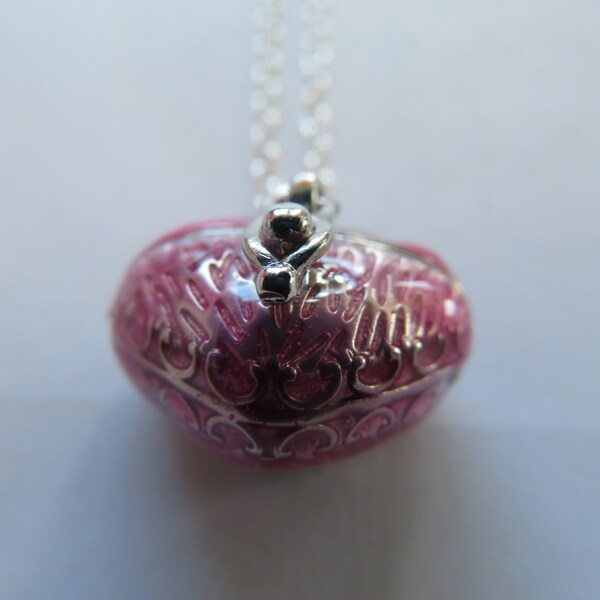 Heart -shaped Crematorium casket-memorial urn- pink lacquer with silver decorations- Locket pendant casket-memory of Loved Ones-ashes