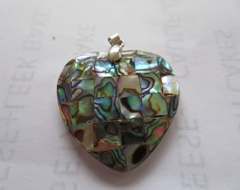 Pendant-New Zealand Paua Abalone Heart -Green Abalone -present for her-beautiful green silver surround-white shell backing
