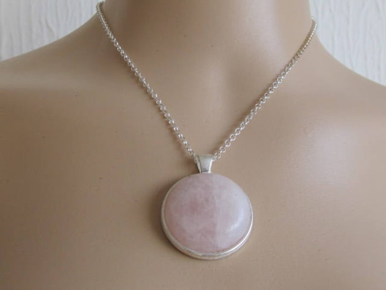 Choice Plain or Floral trays hand made Pendant-Cabochon-Pink Rose Quartz pendant-round pink gemstone mounted in silver plate