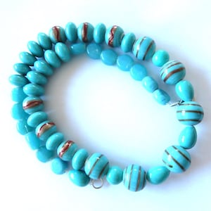 Necklace-Turquoise round  glass  and  ceramic beads-20&quot; long necklace-fastening with a silver  T ring-hand made-gift