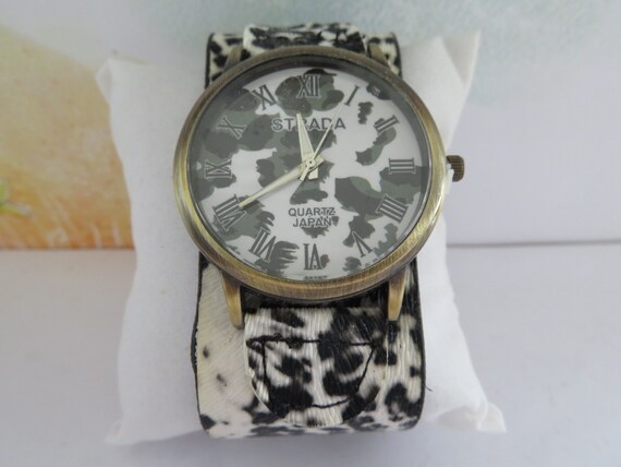 PRICE Slashed superb Ladies Quartz Watch Strada made in Japan bronze Surround patterned Face roman Numbers analogue battery leather Strap Etsy Australia