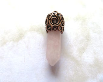 Pendulum-Pink Rose Quartz-REIKI /Wiccan -bronze decorations- Gemstone -Hexagonal Prism - Crystal Healing -Dowsing-Chakra-Instructions