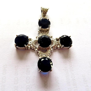 Maltese Cross-Sapphire gem stones-925 Silver Pendant-18 inch silver Necklace -Gift