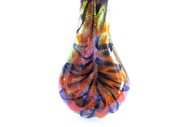 Pendentif Vintage Verre De Murano – Rectangulaire – Noir, Doré, Orange – Occasion