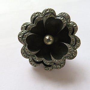 Vintage Giorgio Armani Flower Brooch in Black and Iridescent
