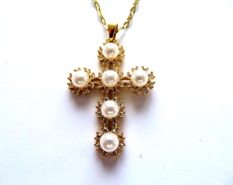 White Pearl Golden Cross