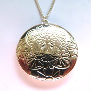 Medaglione-Vintage-Grande medaglione rotondo cavo-Ciondolo in argento 925-Collana in argento da 18 pollici-Decorazioni floreali-Gioielli-,Ciondolo-