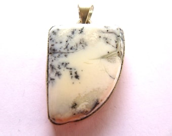 Pendant-Dendritic Opal triangular-gemstone -silver plated overlay -gift-polished opal pendant-necklace  various lengths-unique