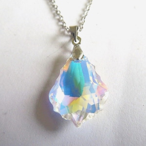 Pendant--Authentic Swarovski 6090 Crystal pendant -22 x 15mm Baroque -gift-free choice of silver necklace-Crystal AB clear-gift