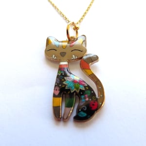 Anhänger-Klassische Art Katze Anhänger-Emaille verziert-Gold Gesicht--Karikatur Animal-fine 18-Zoll-Goldkette-Geschenk