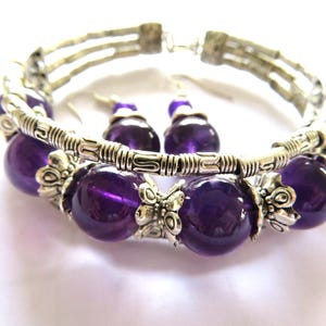 Schmuckset-Armband-Amethyst-Tibetsilber -Boho Style Armband--passendes Hängeohrringgeschenk für alles Alter