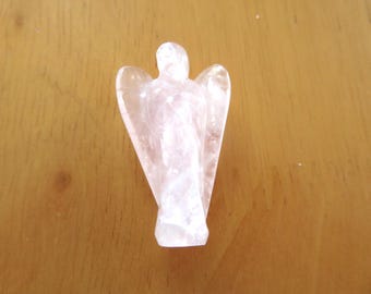 Pendant-Vintage-Pink Rose Quartz-Angel-Hand Carved crystal Angel-Gemstone-Guardian Angel-Angel Ornament-Pocket Angel- Gift-small