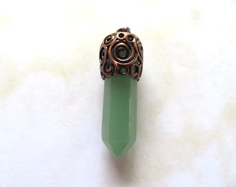 Pendulum-Green Aventurine-REIKI /Wiccan -bronze decorations- Gemstone -Hexagonal Prism - Crystal Healing -Dowsing-Chakra-Instructions