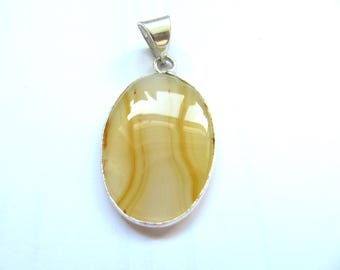 Yellow Striped Agate Silver Pendant