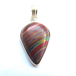 Pendant-Green and red striped ceramic pendant- surrounded by silver bezel plate- silver necklace to fit -jewellery- present for her