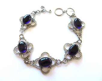 Bracelet-Amethyst-5 gems Amethyst -chain linked with 925 silver-oval shaped gemstone-filigree silver-adjustable-perfect gift for her