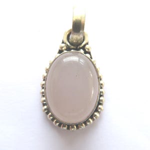 Pendant-Small Pink Rose Quartz -small-Polished oval gemstone pendant- mounted in 925 silver -healing-free silver necklace-gift