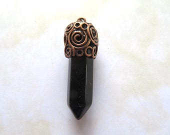 Pendulum-Black Obsidian-REIKI /Wiccan -bronze decorations- Gemstone -Hexagonal Prism - Crystal Healing -Dowsing-Chakra-Instructions