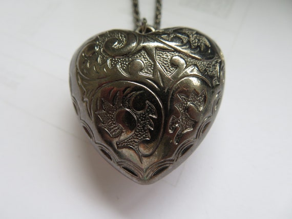 Heart-925 Silver Vintage puffy Art Deco Antique-c… - image 3