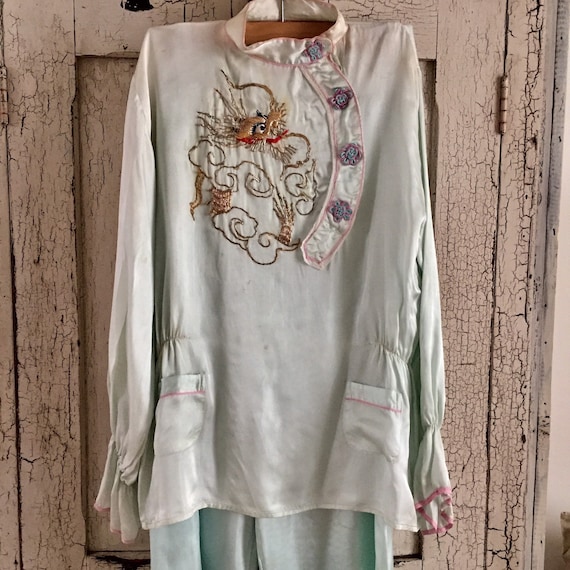 Shabby 1930s pale mint 2 piece pajama nightwear se