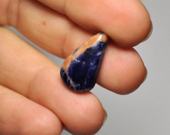 Natural Sodalite Cabochon Gemstone Blue Orange White Color Pear Shape Pendant Size Jewelry Making Designer Stone 29.55 Cts. 32x22.5x6 mm