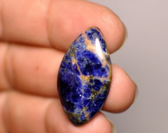 Natural Sodalite Cabochon Gemstone Blue Orange White Color Pear Shape Pendant Size Jewelry Making Designer Stone 29.55 Cts. 32x22.5x6 mm