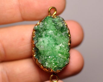 89.75 Cts. Natural White Titanium Electroplating Druzy Geode Agate 45x40x6 mm Connector gems bar Gold Plated